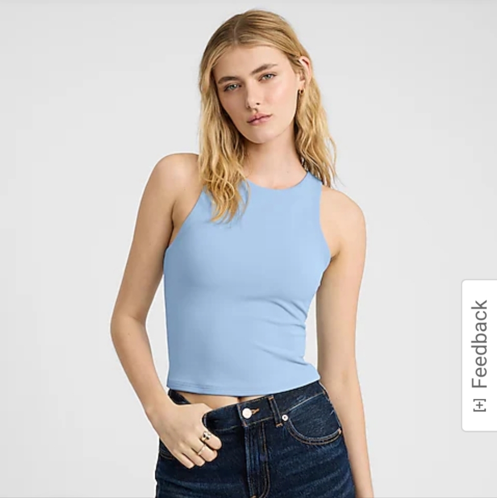 Body Contour High Compression High Neck Cropped Tank Blue